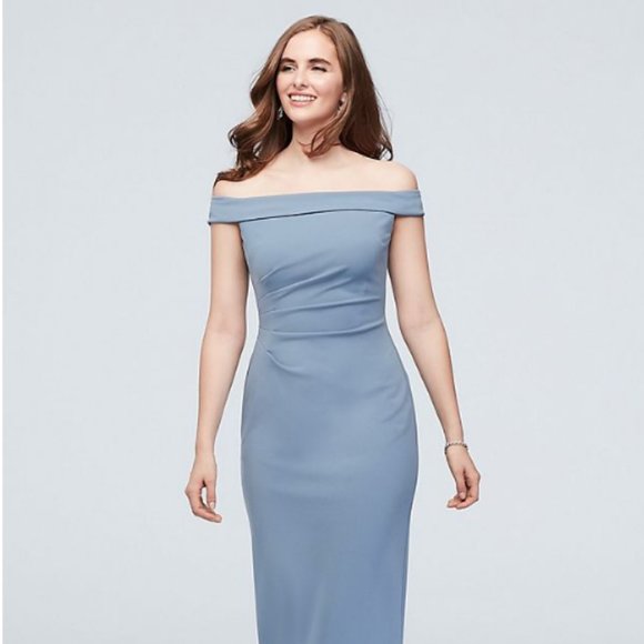 DB Studio Off Shoulder Dress Steel Blue - Picture 1 of 2